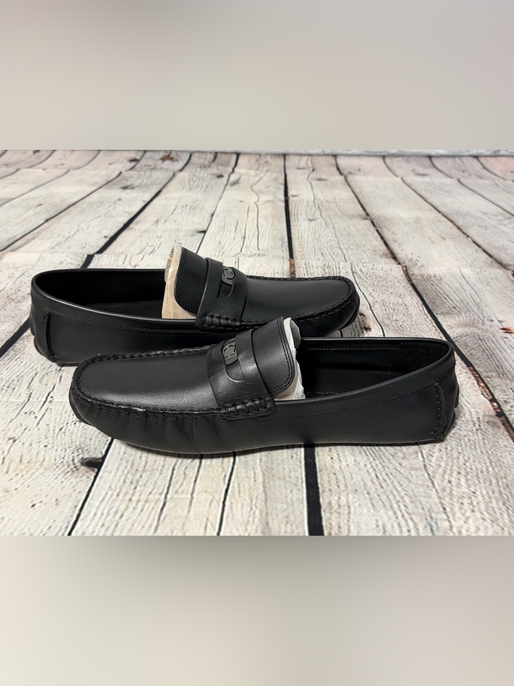 Men's Coach Penny Loafers Black Leather - Picture 6 of 10